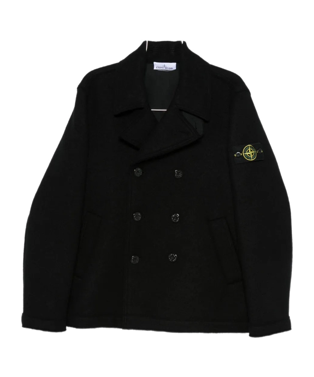 Stone Island Wool Peacoat In Black
