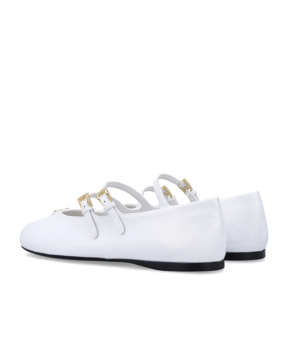 Prada Round Toe Flat Sole Ballerina Shoes In White