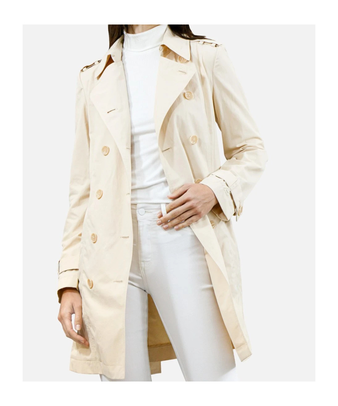 Armani Jeans Double-breasted Medium Long Windbreaker In White
