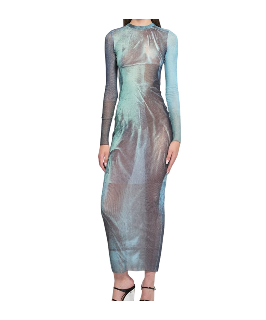 Jean Paul Gaultier Printed Long-sleeved Midi Dress In Multi