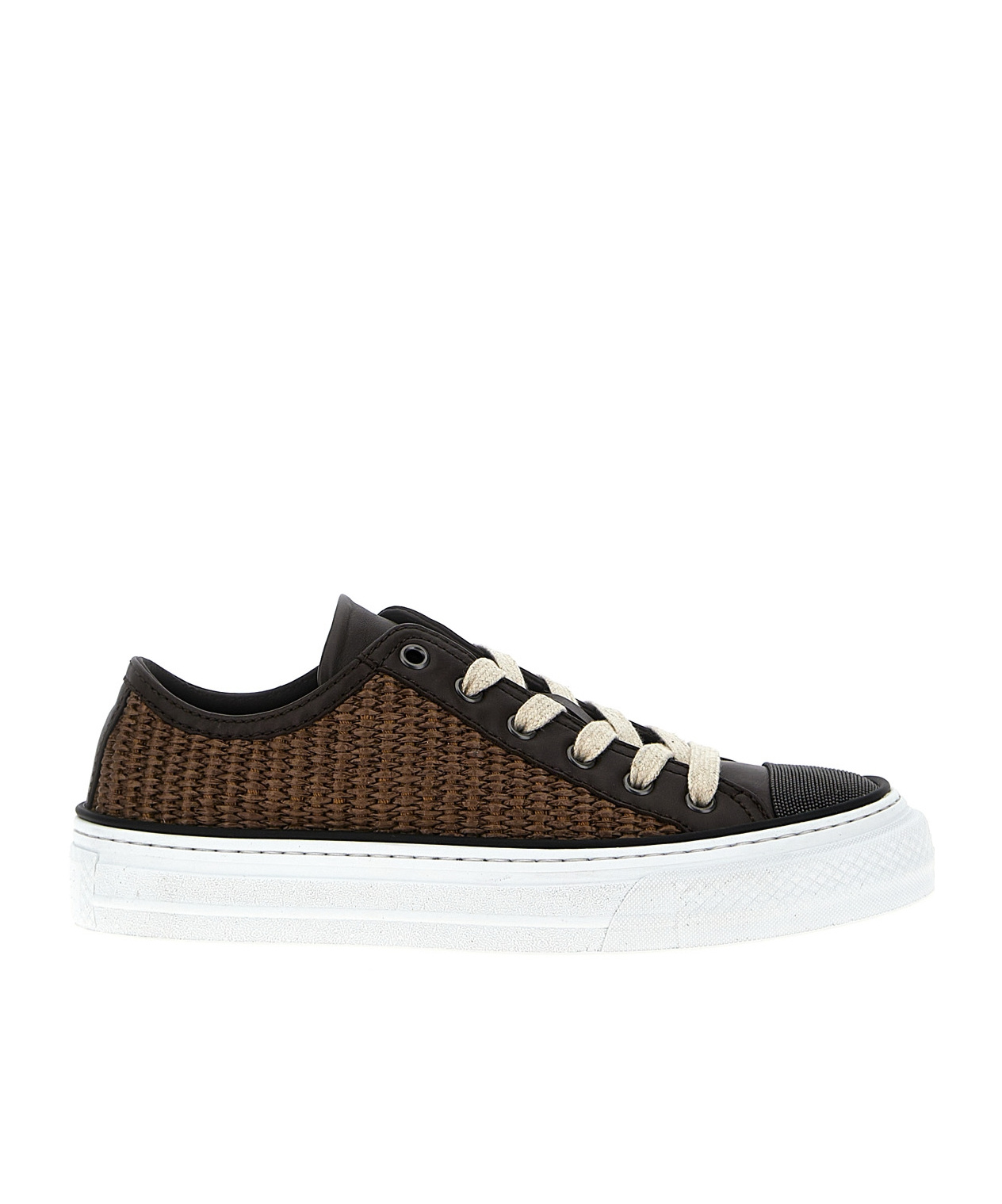 Brunello Cucinelli Luxe Woven Texture Sneakers In White