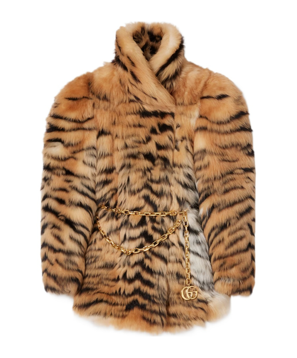 Gucci Smooth Long Shearling Coat In Orange