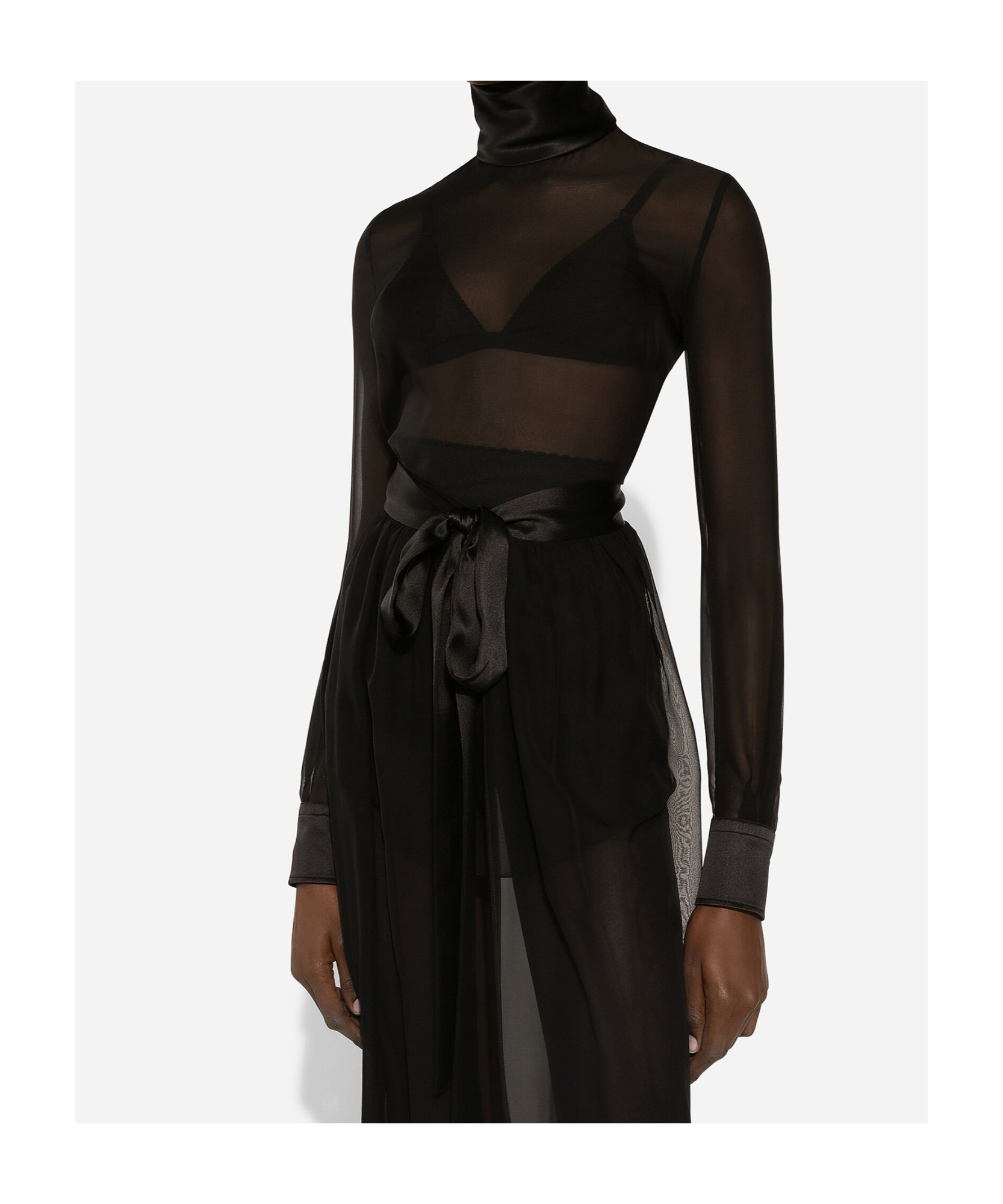 Dolce & Gabbana Satin Detailed Chiffon Blouse In Black
