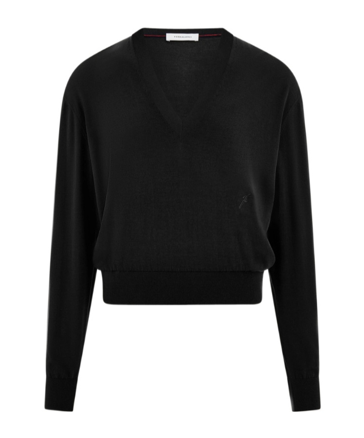 Ferragamo V-neck Jumper In Black