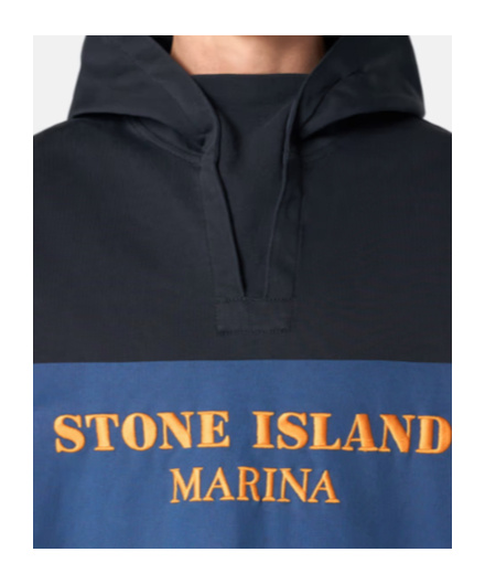 Stone Island Oversized Fit Hooded Sweatshirt With Stripe Andlettering In Navy Blue