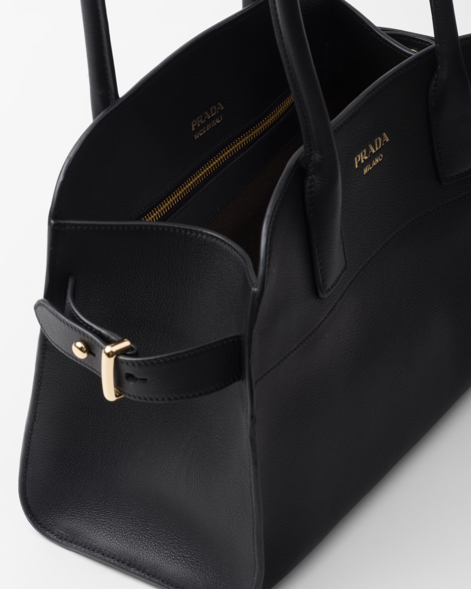 Prada Soft Grain Leather Shoulder Bag In Black