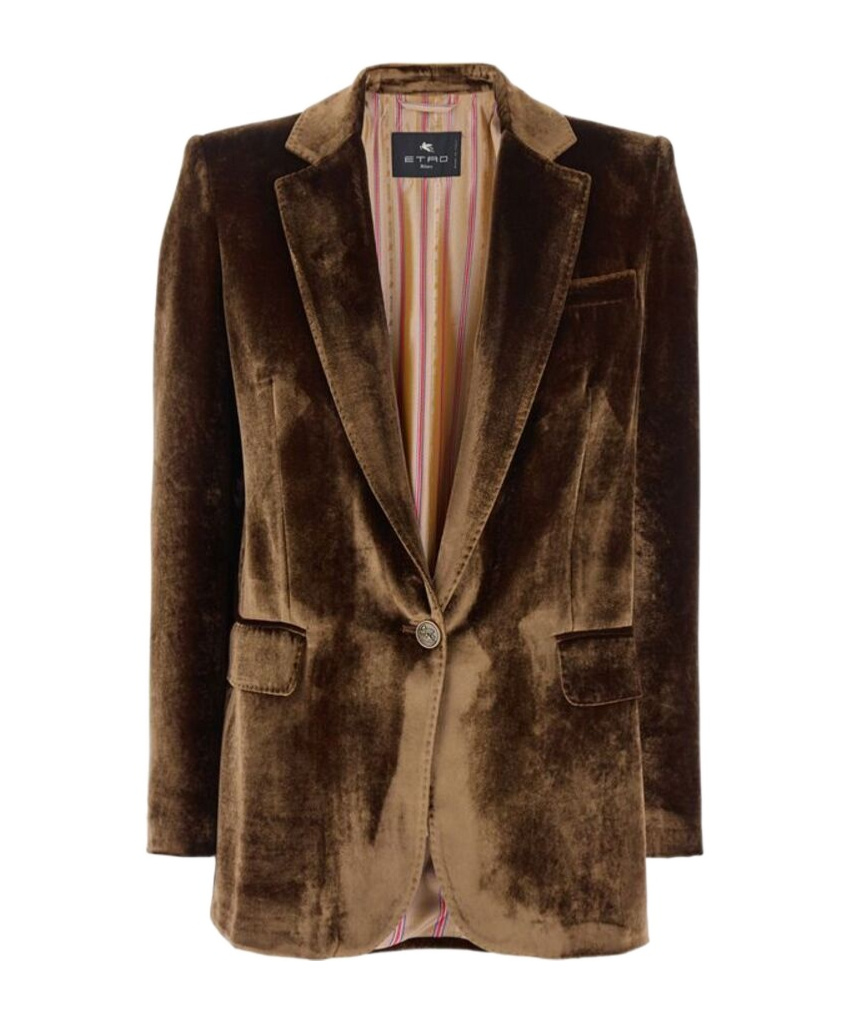 Etro Velvet Single-button Blazer In Brown
