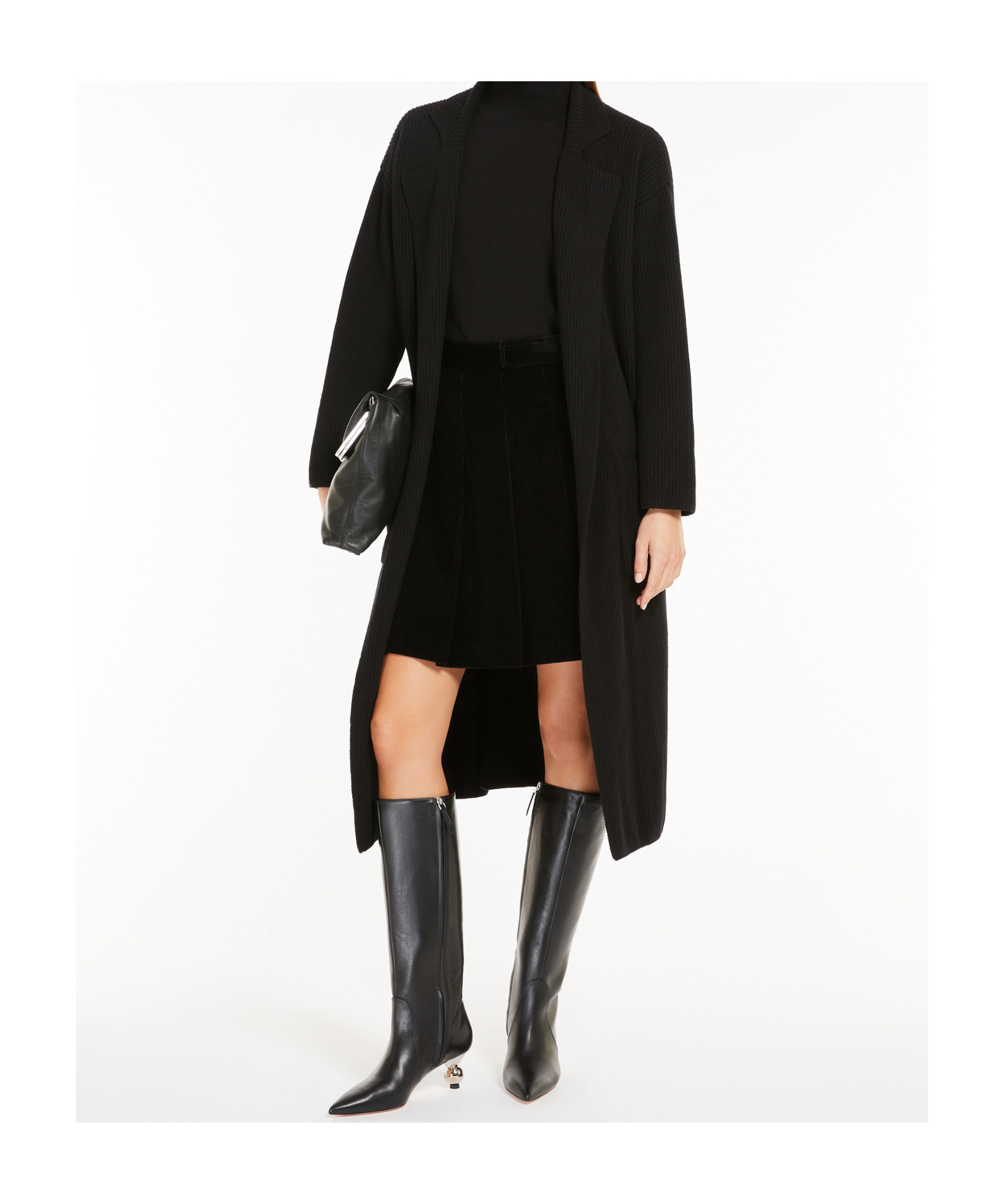 Weekend Max Mara Kabul Cardigan In Ribbed Wool Knit In Black