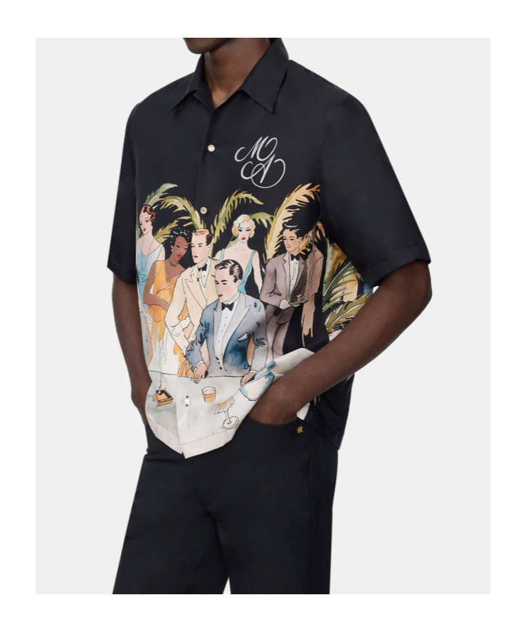 Amiri Mens Black Graphic-print Short-sleeve Silk Bowling Shirt In Black