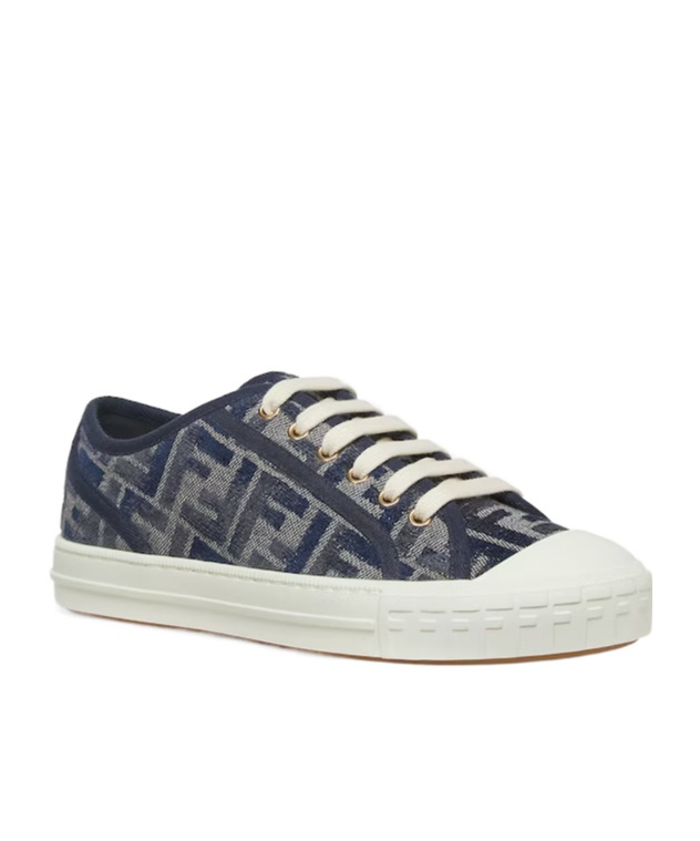 Fendi Low Top Denim Sneakers With Chenille Pattern In White