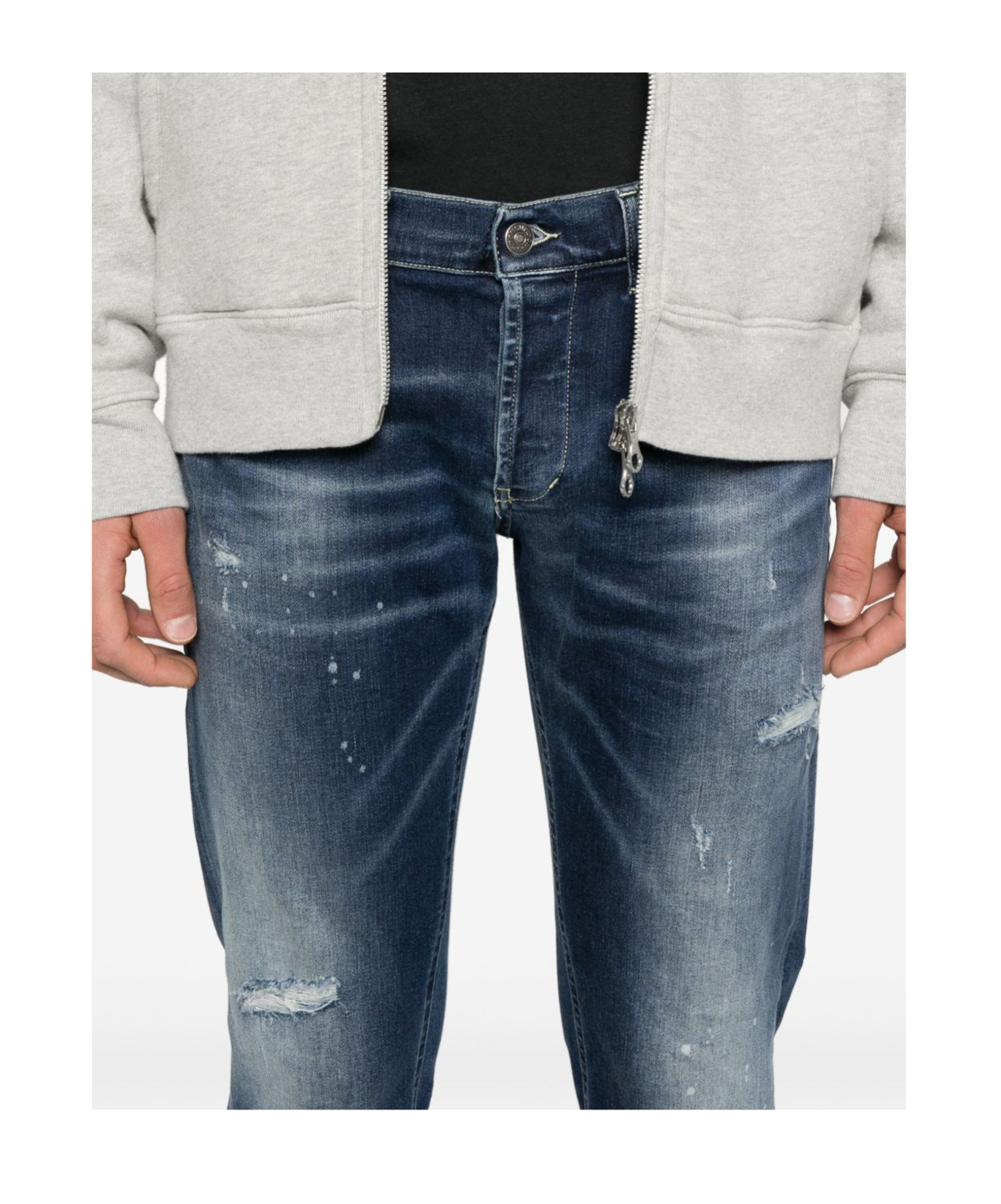 Dondup Indigo Blue Trousers With Distressed Finish And Classic Five-pocket Design In Blue