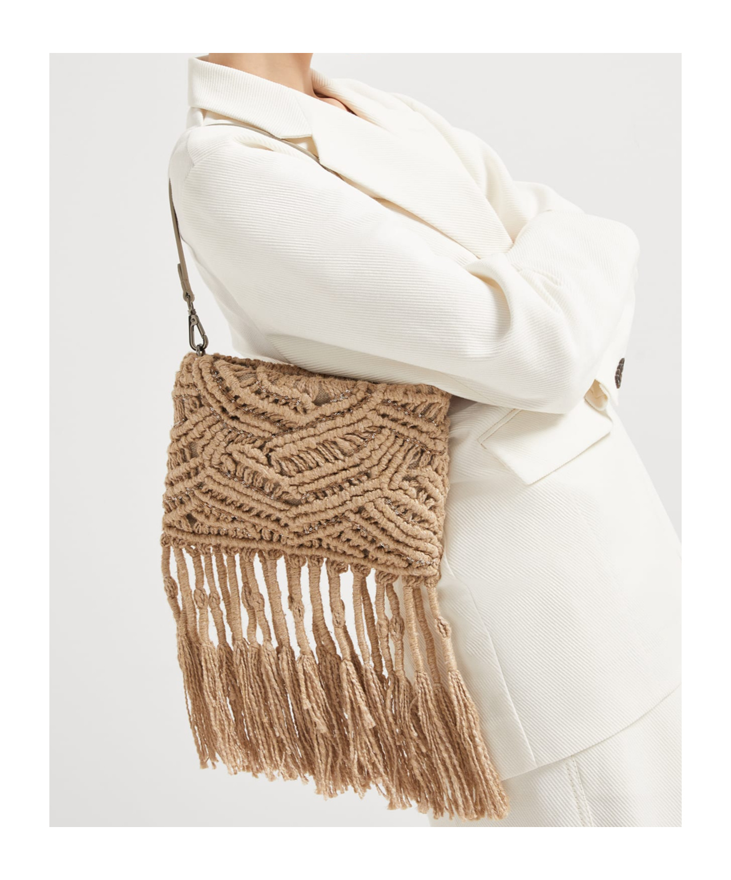 Shop Brunello Cucinelli Fringe-detailing Shoulder Bag In Nude