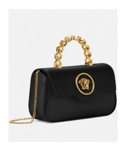 Versace La Medusa Small Satin Top Handle Bag In Black
