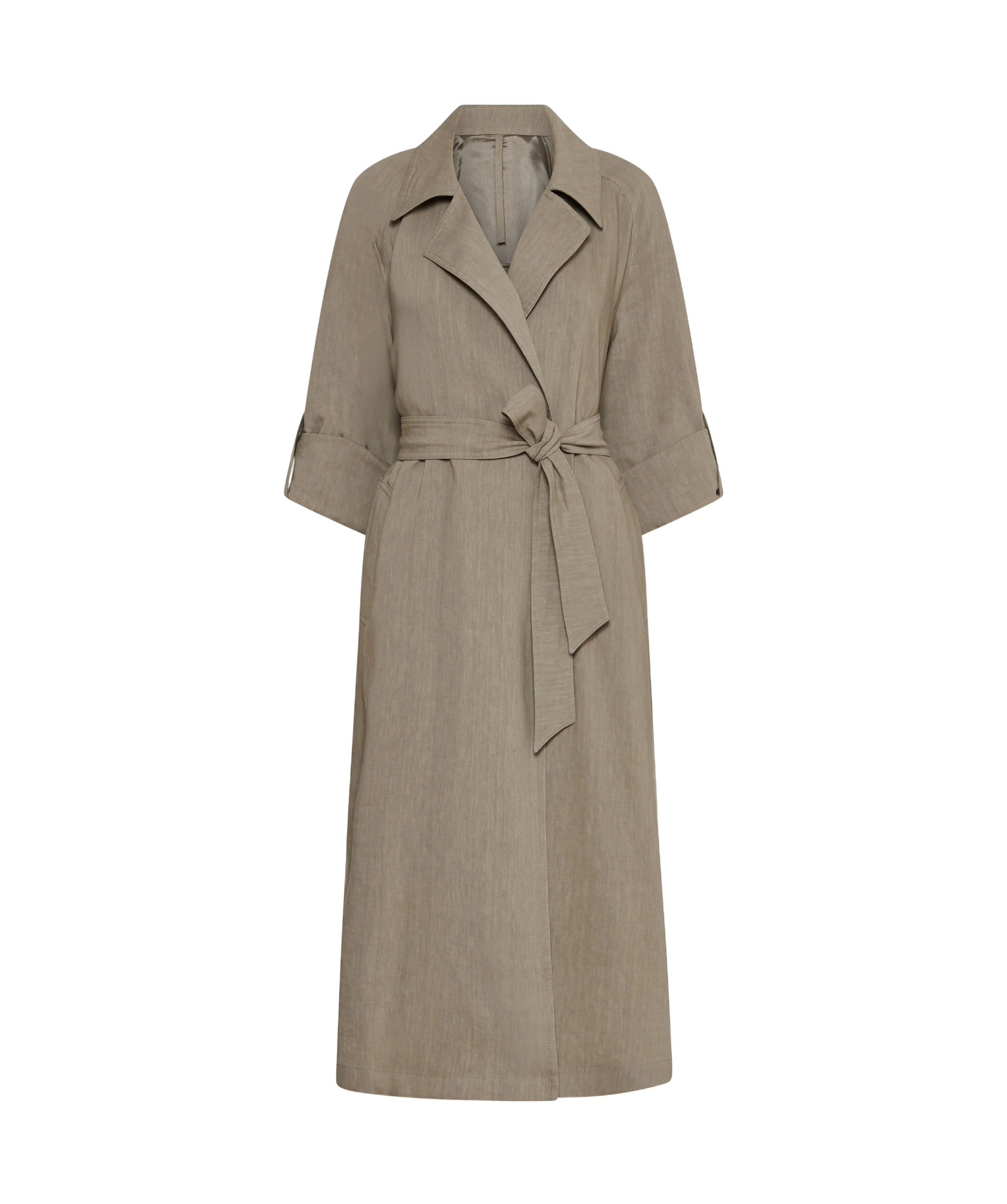 MARELLA STRETCH VISCOSE AND LINEN DUSTER COAT - GREEN