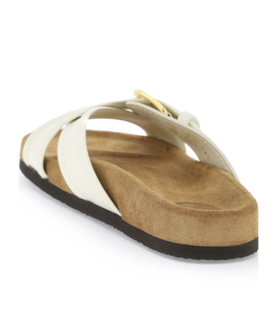 Valentino Velluto Leather Crisscross Buckle Sandals In White