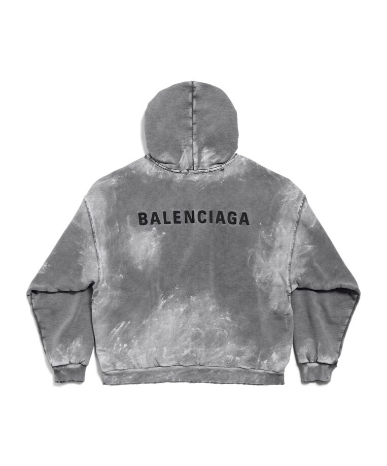 Balenciaga Logo Embroidered Hooded Sweatshirt In Gray