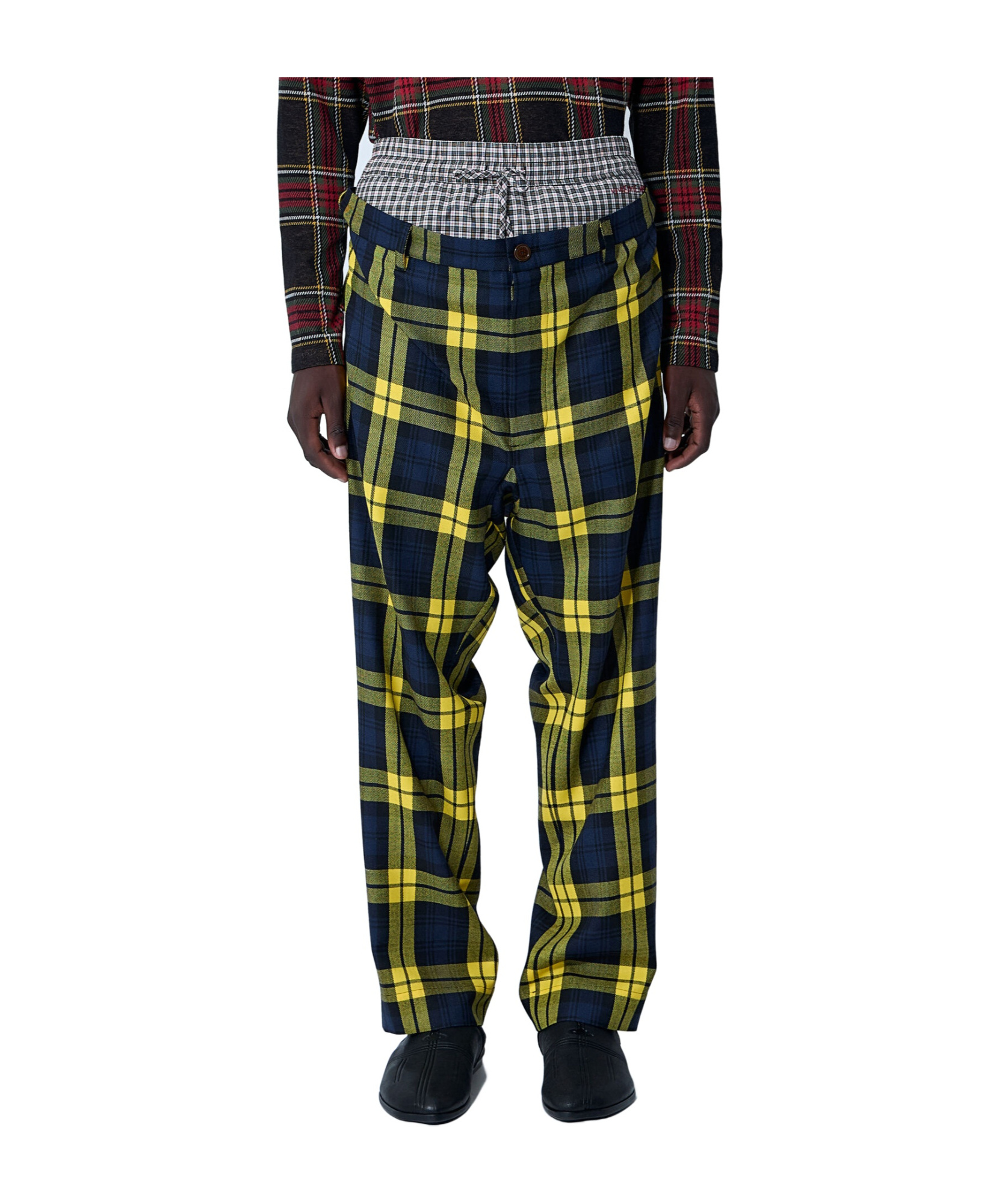 Vivienne Westwood Checkered Trousers Drawstring Button Detail In Yellow