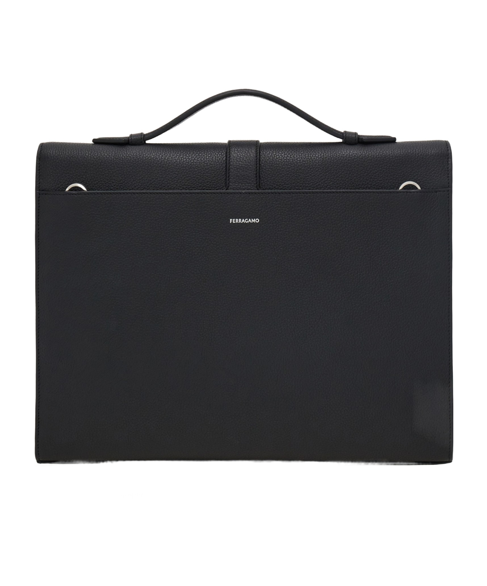 Ferragamo Clasp Textured Hug Briefcase In Black