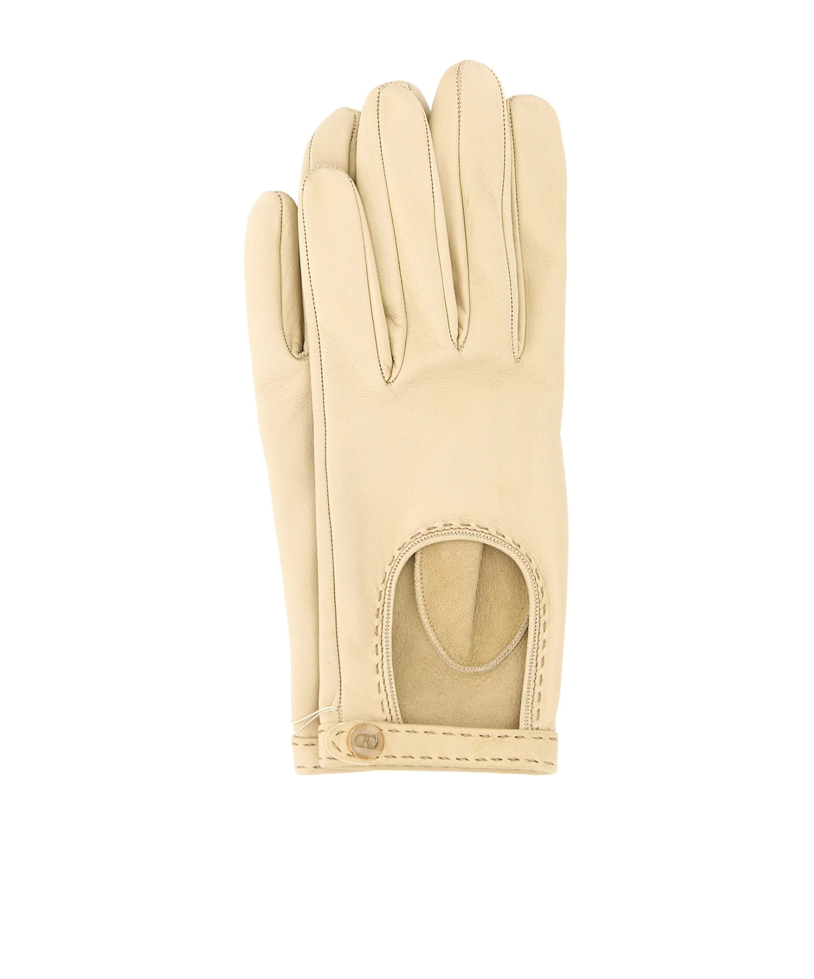 Valentino Leather Gloves With Cut-out And Stitch Detail In Neutral
