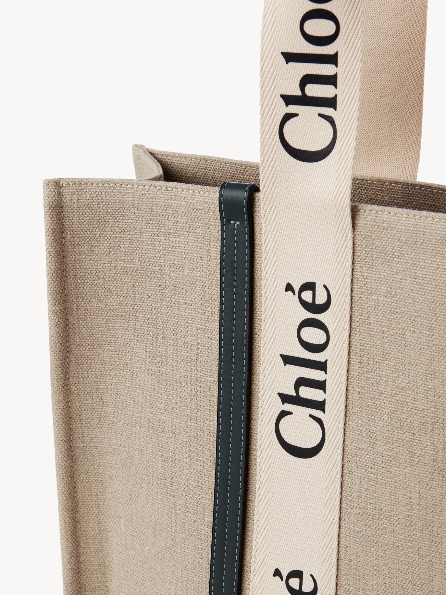 Chloé Large Woody Tote Bag In Linen White Size Onesize 100% Linen, Calf-skin Leather, Polyester In Nude