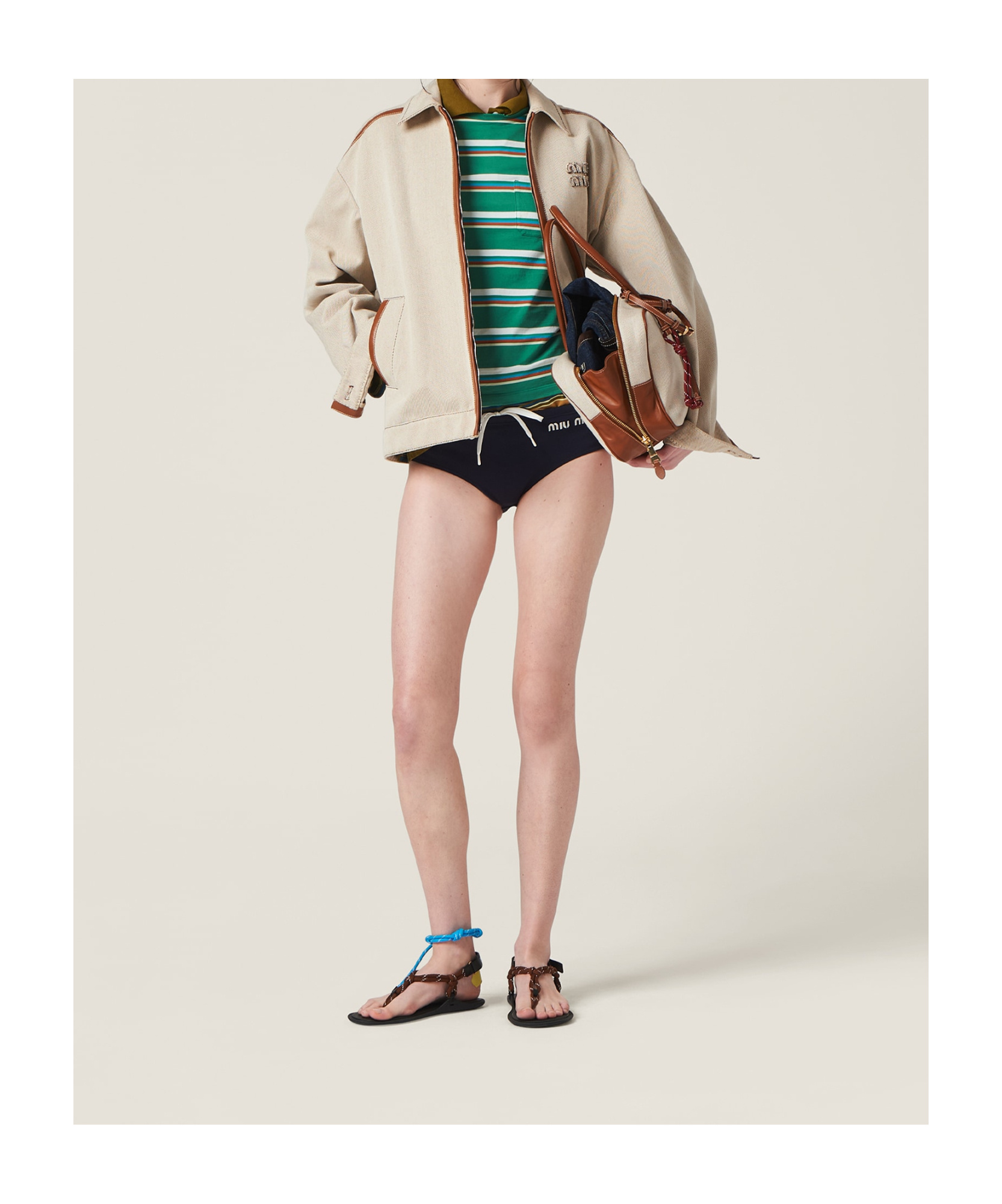 Miu Miu Jacquard Canvas Blouson Jacket In Neutral
