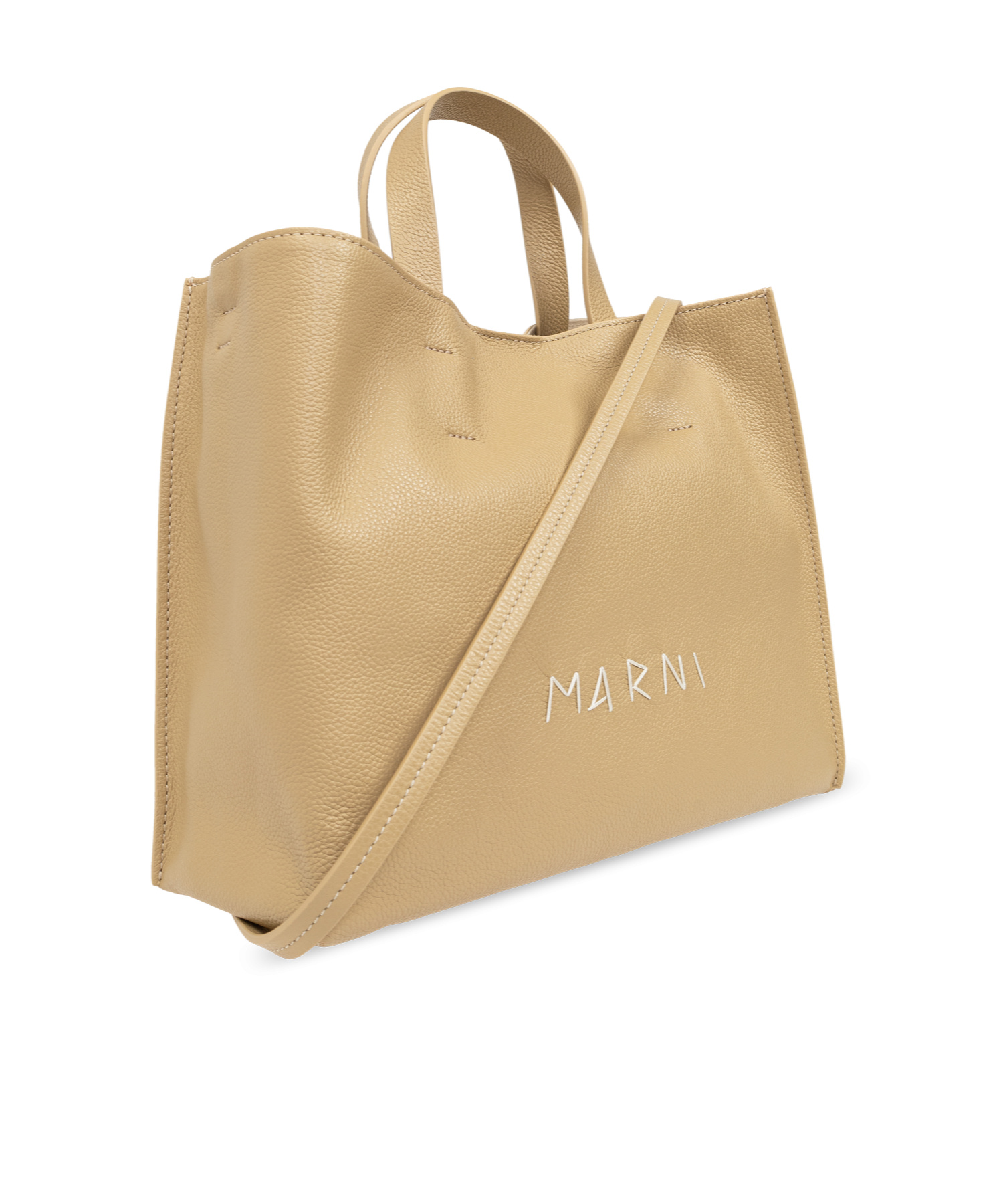 Marni Museo Logo Embroidered Shopper Bag In Nude
