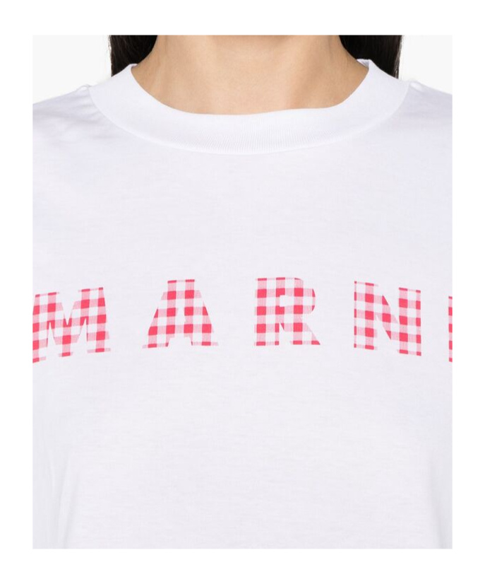 Shop Marni White Jersey Cotton T-shirt With Checked Logo