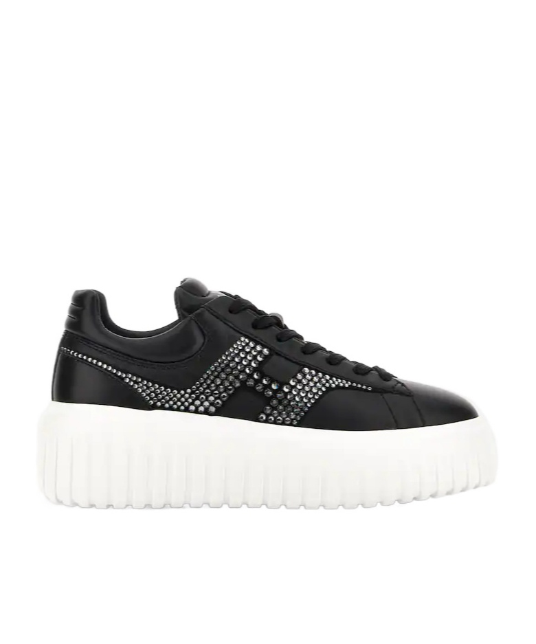 Hogan Leather Sneakers With Platform Sole And Embellished Stripes In Black