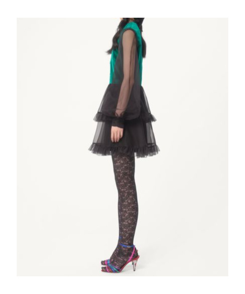 Shop Valentino Short Embroidered Organza Dress In Green/black