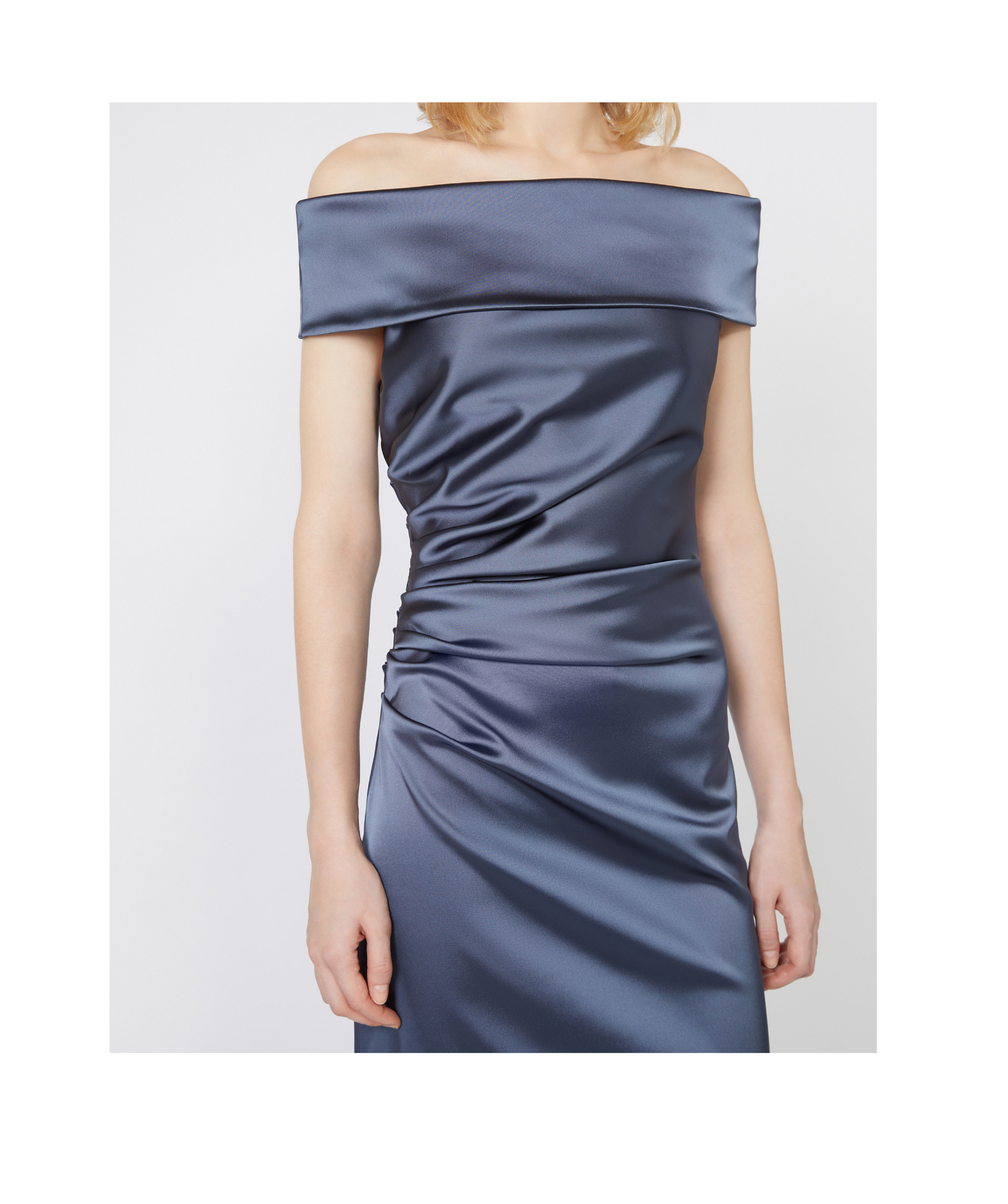 Max Mara Long Stretch Satin Dress In Blue