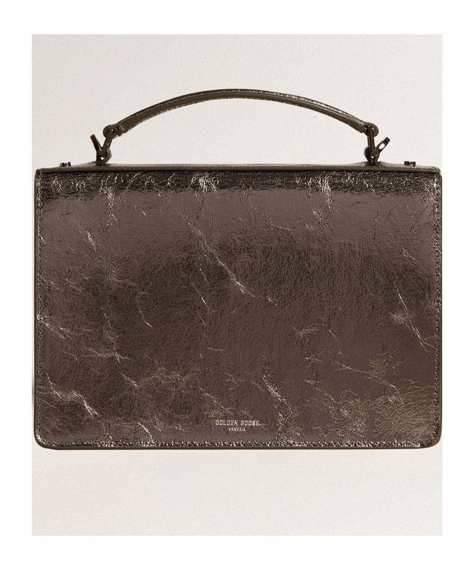 GOLDEN GOOSE VENEZIA BAG IN ANTHRACITE-GRAY METALLIC LEATHER WITH BLACK DETAILS 