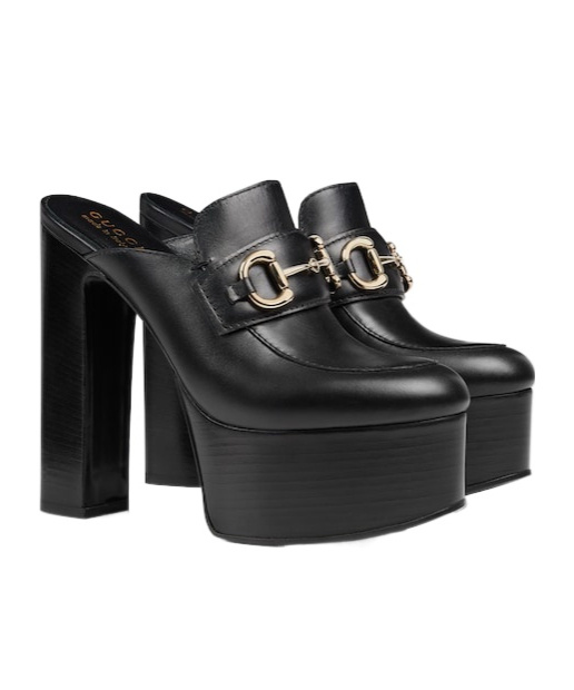Gucci Horsebit Platform Mules In Calf Leather In Black