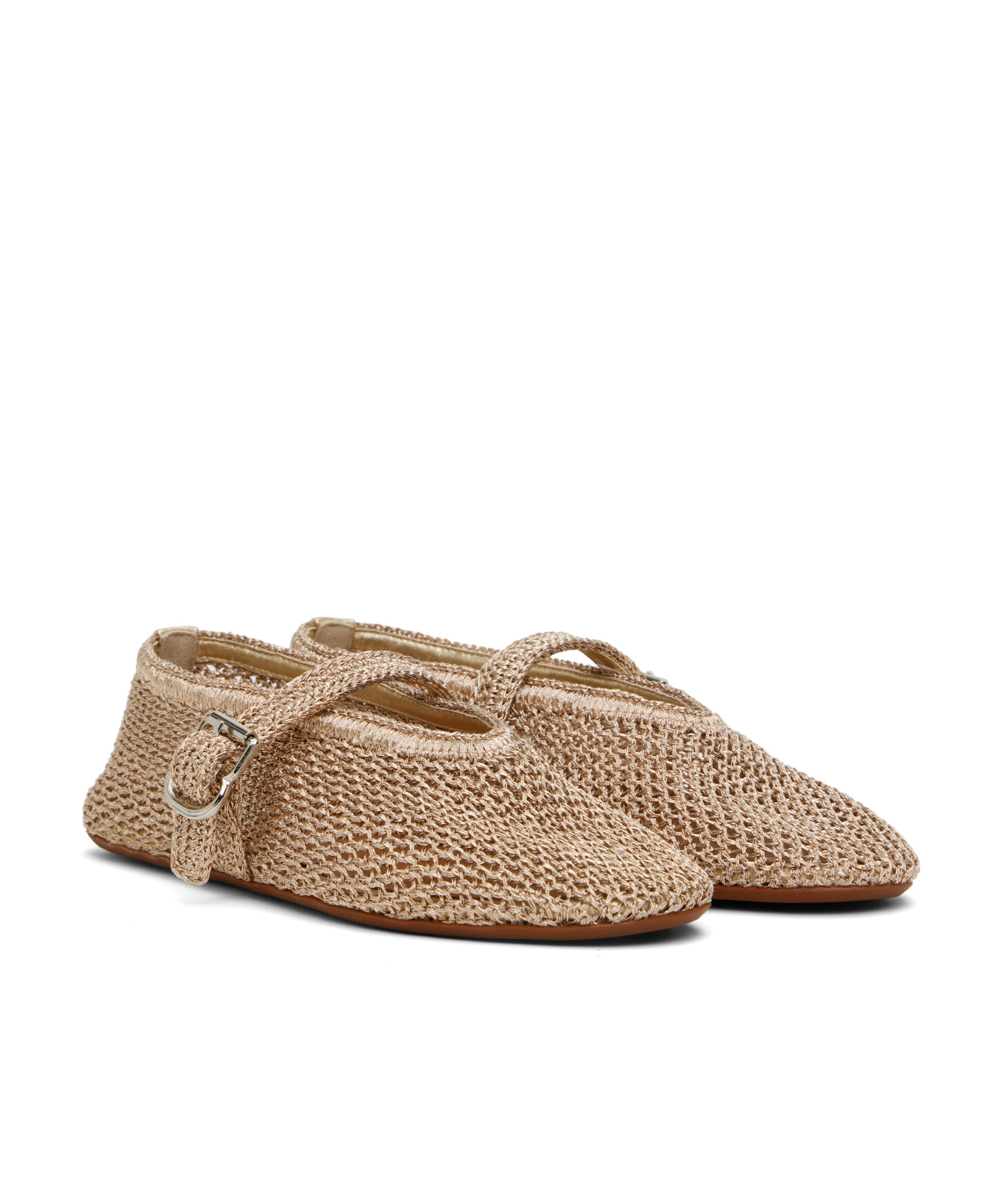 Shop Alaïa Buckled Knitted Ballet Flats In Nude