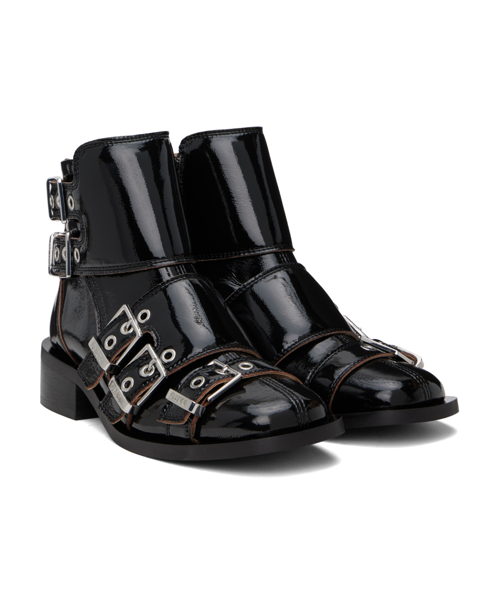 Ganni Black Feminine Buckle Naplack Boots In Black
