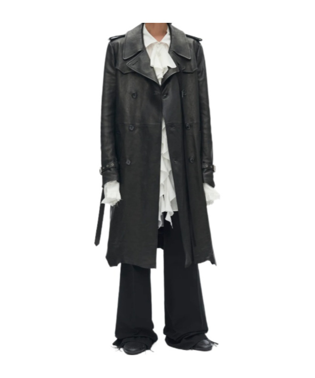 Ann Demeulemeester Flupke Double-breasted Leather Coat In Black
