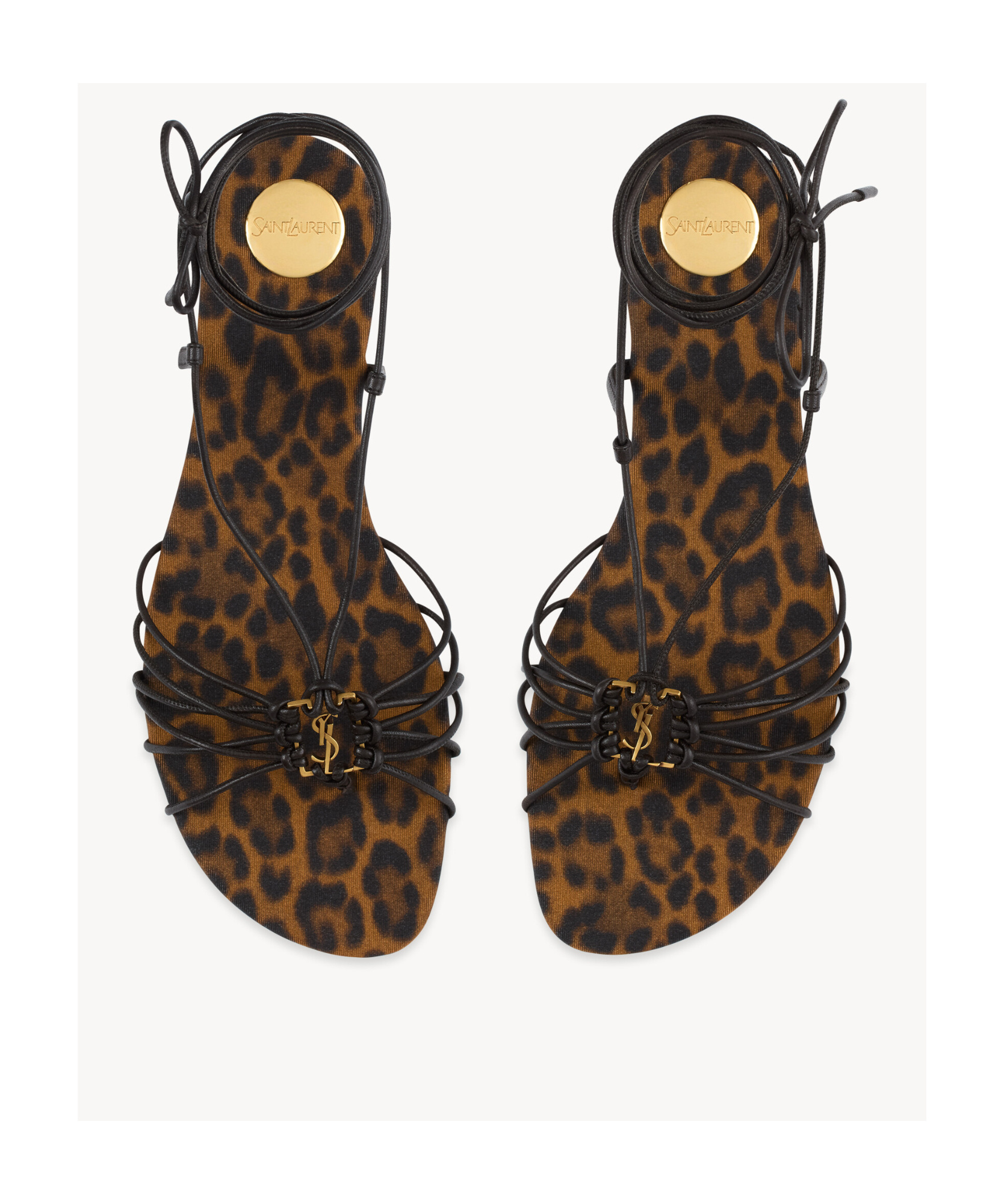 Saint Laurent Ankle Strap Babylone Flat Sandals Shoes In Brown