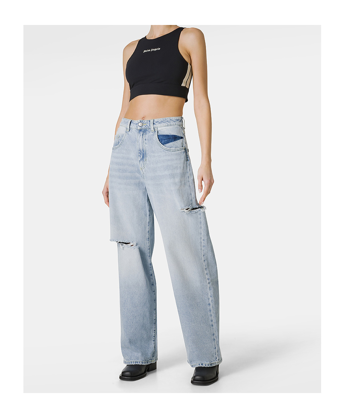 Icon Denim Poppy Ripped Jeans With Logo Patch In Blue