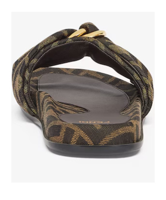 Fendi Brown Ff Jacquard Slides In Black
