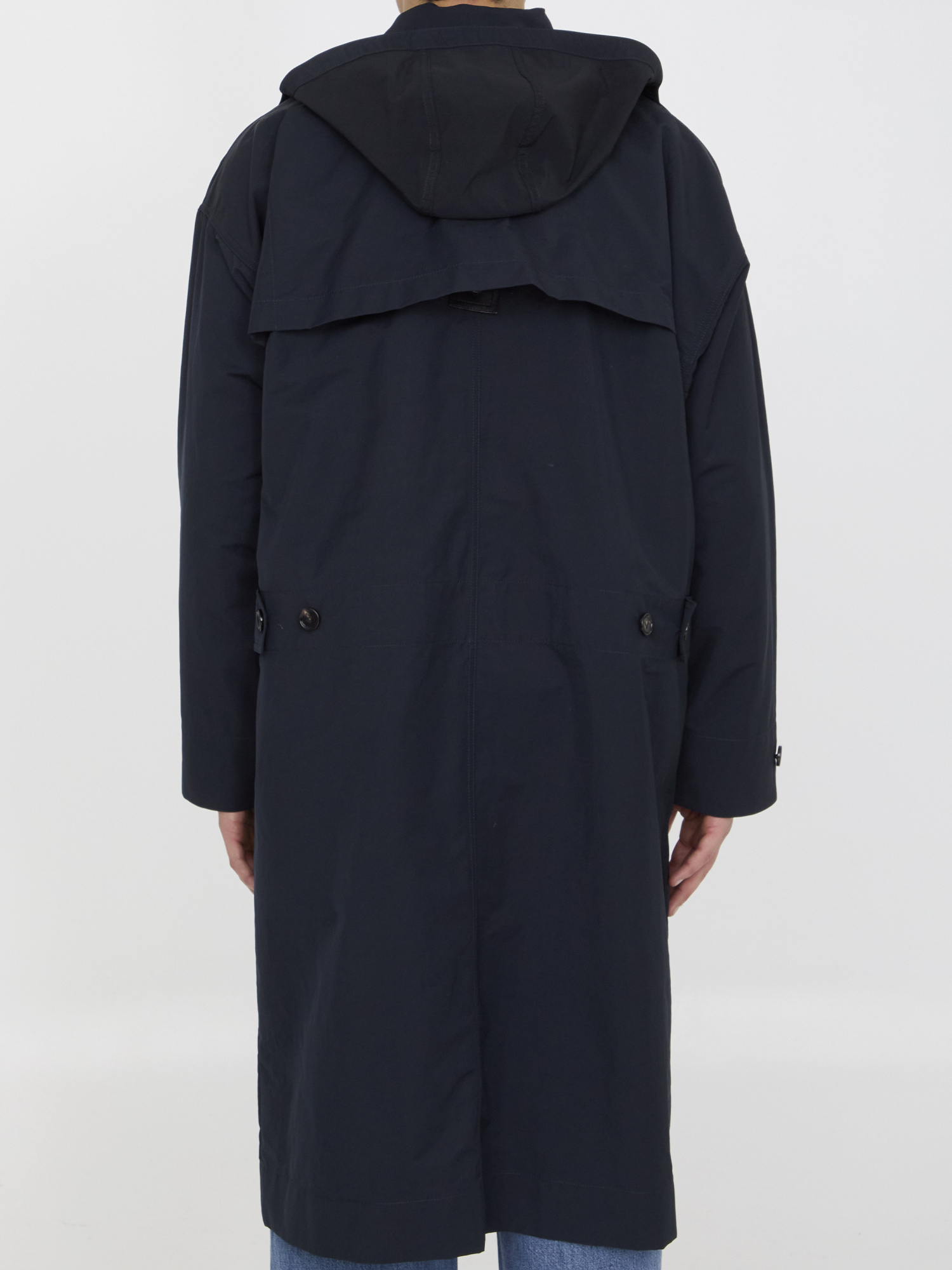 Bottega Veneta Nylon Blend Trench Coat With Buttoned Cuffs In Black