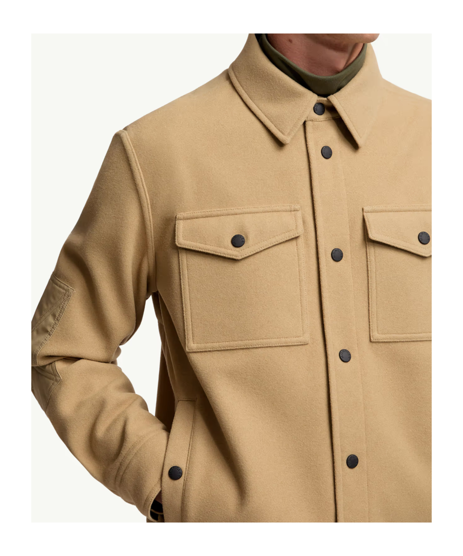Moncler Brushed Jersey Snap-front Overshirt In Brown