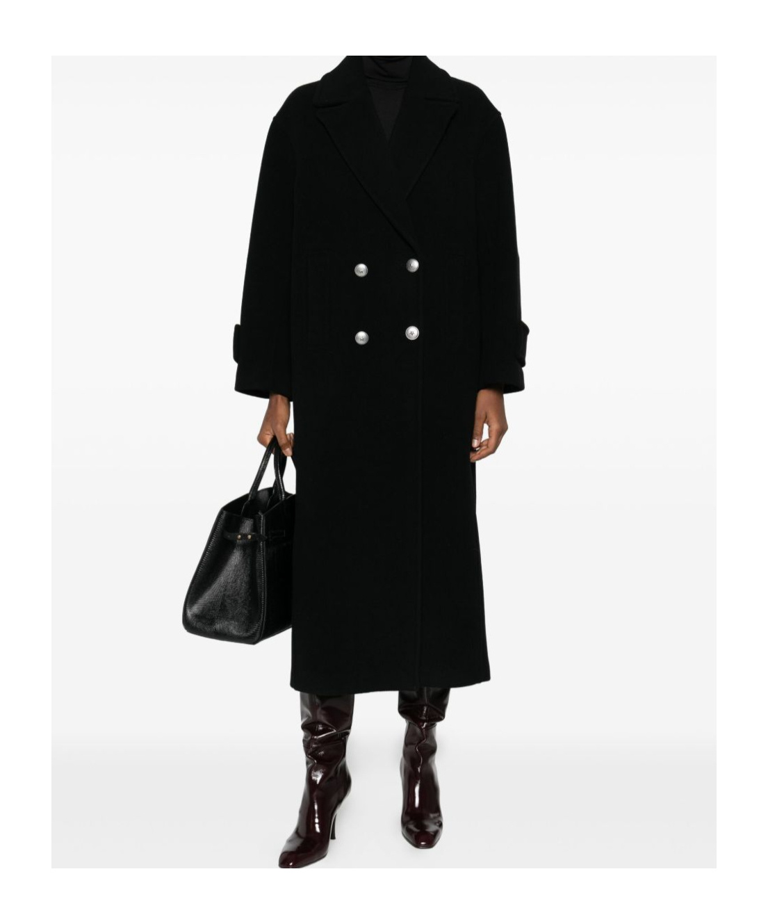 Pinko Double-breasted Coat In Black