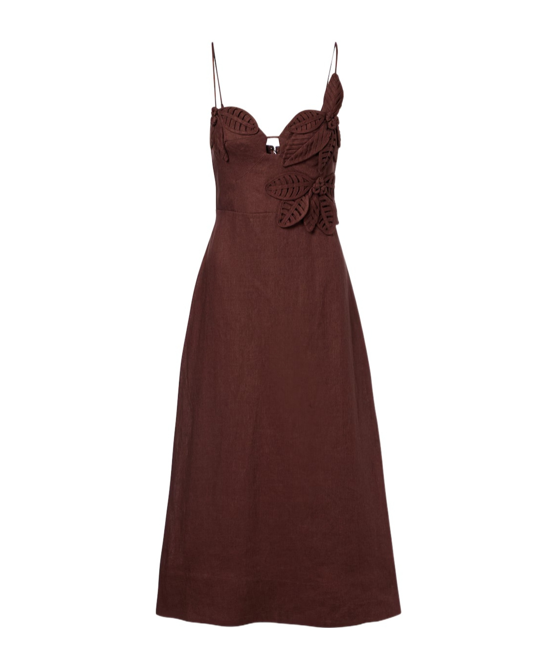 Farm Rio Appliqué Linen Midi Dress In Brown