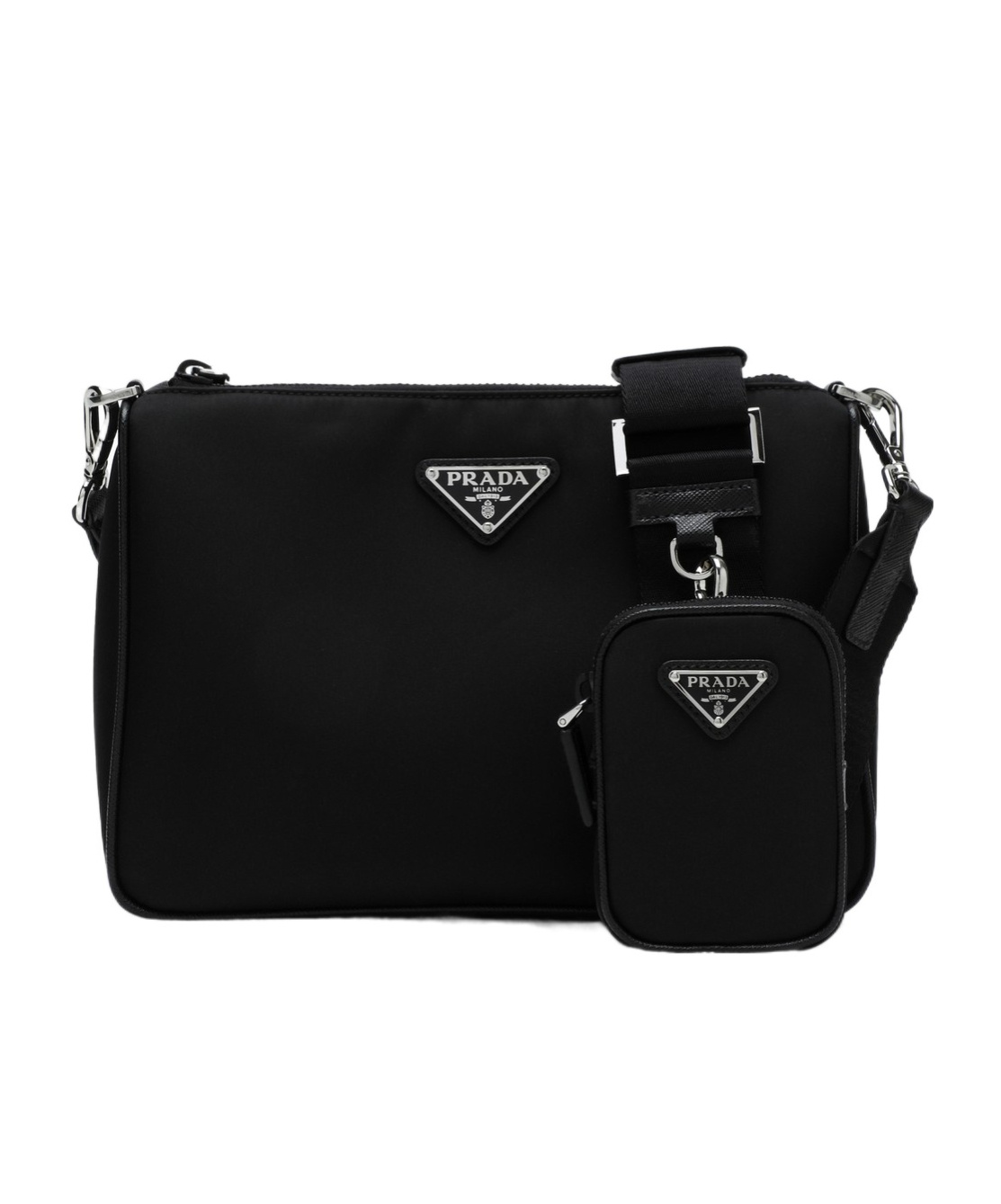 Prada Triangle Logo Re-nylon And Leather Messenger Bag In Black