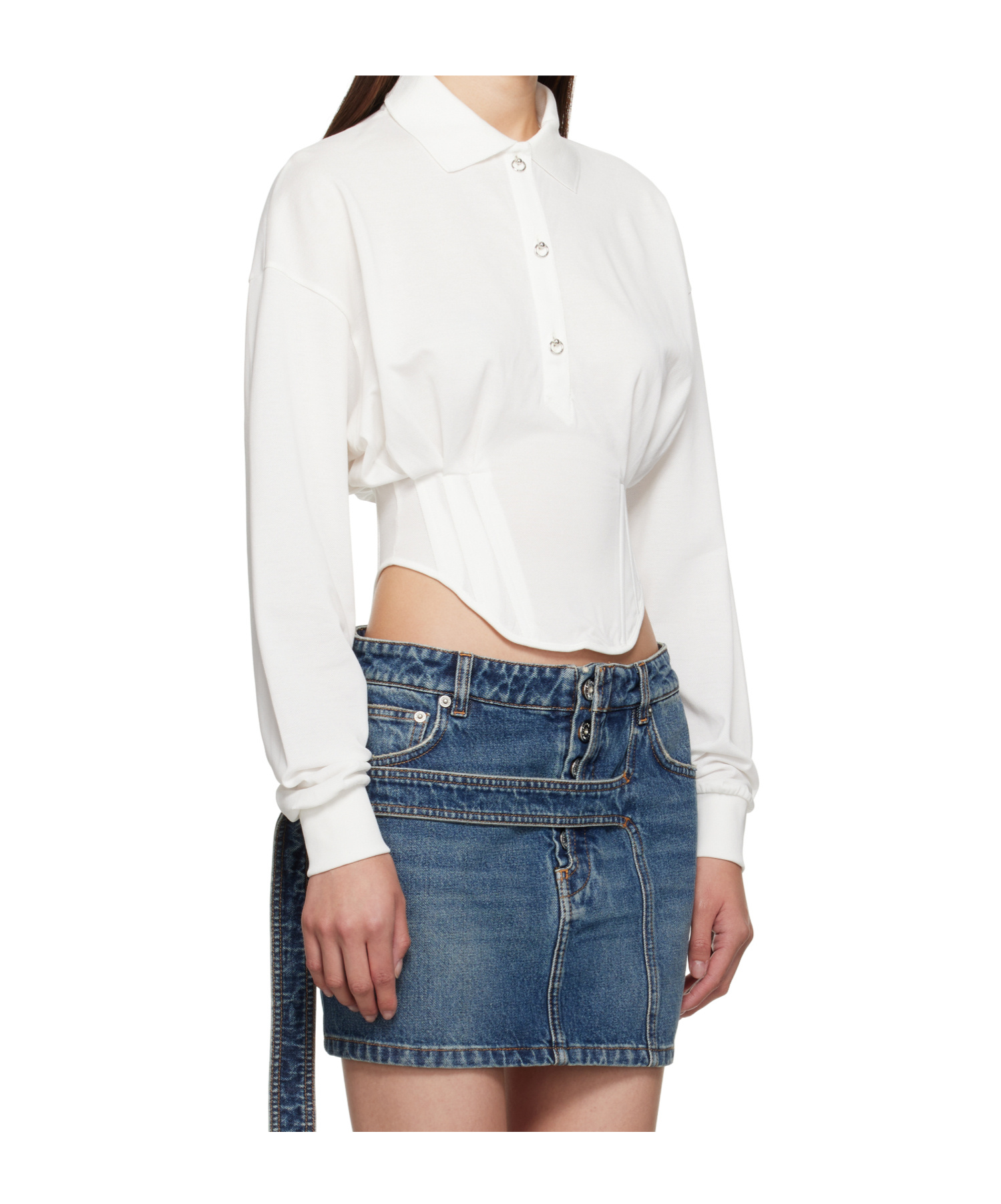 Mugler Long-sleeved Polo Shirt In White