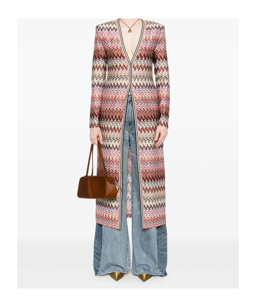 Missoni Womens Multicolor Chevron Metallic-knit Long Cardigan In Pink