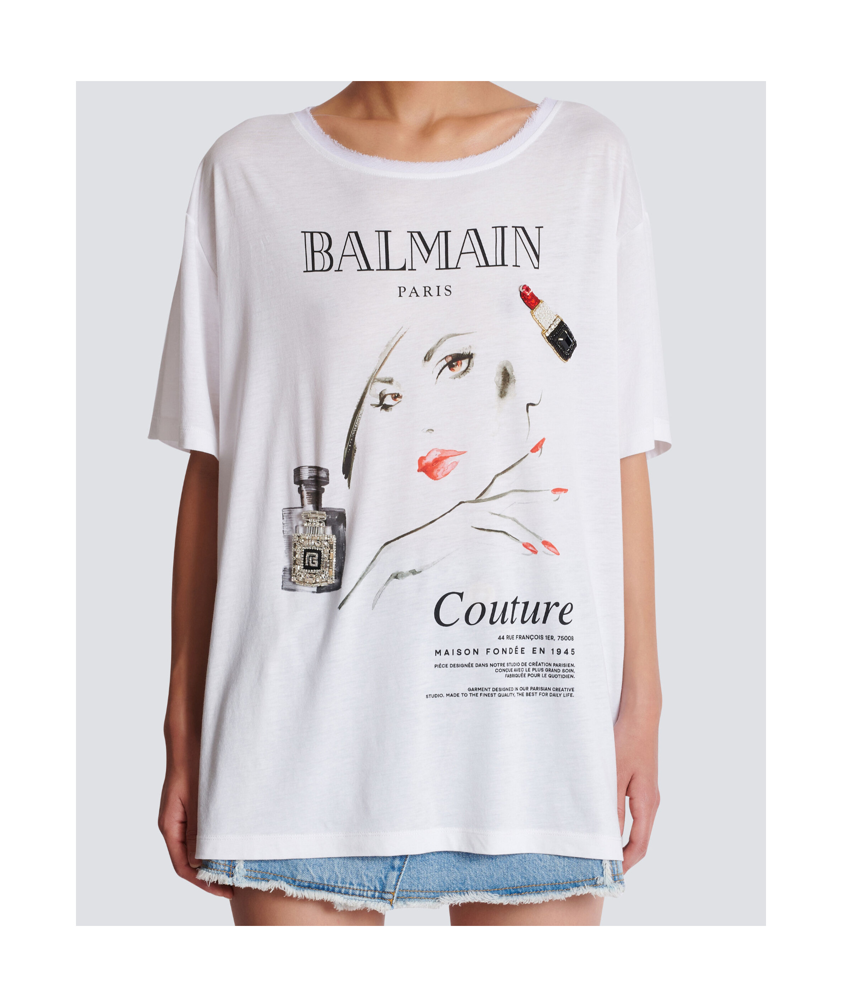 Balmain Beauty Print Embroidery Patches T-shirt In White