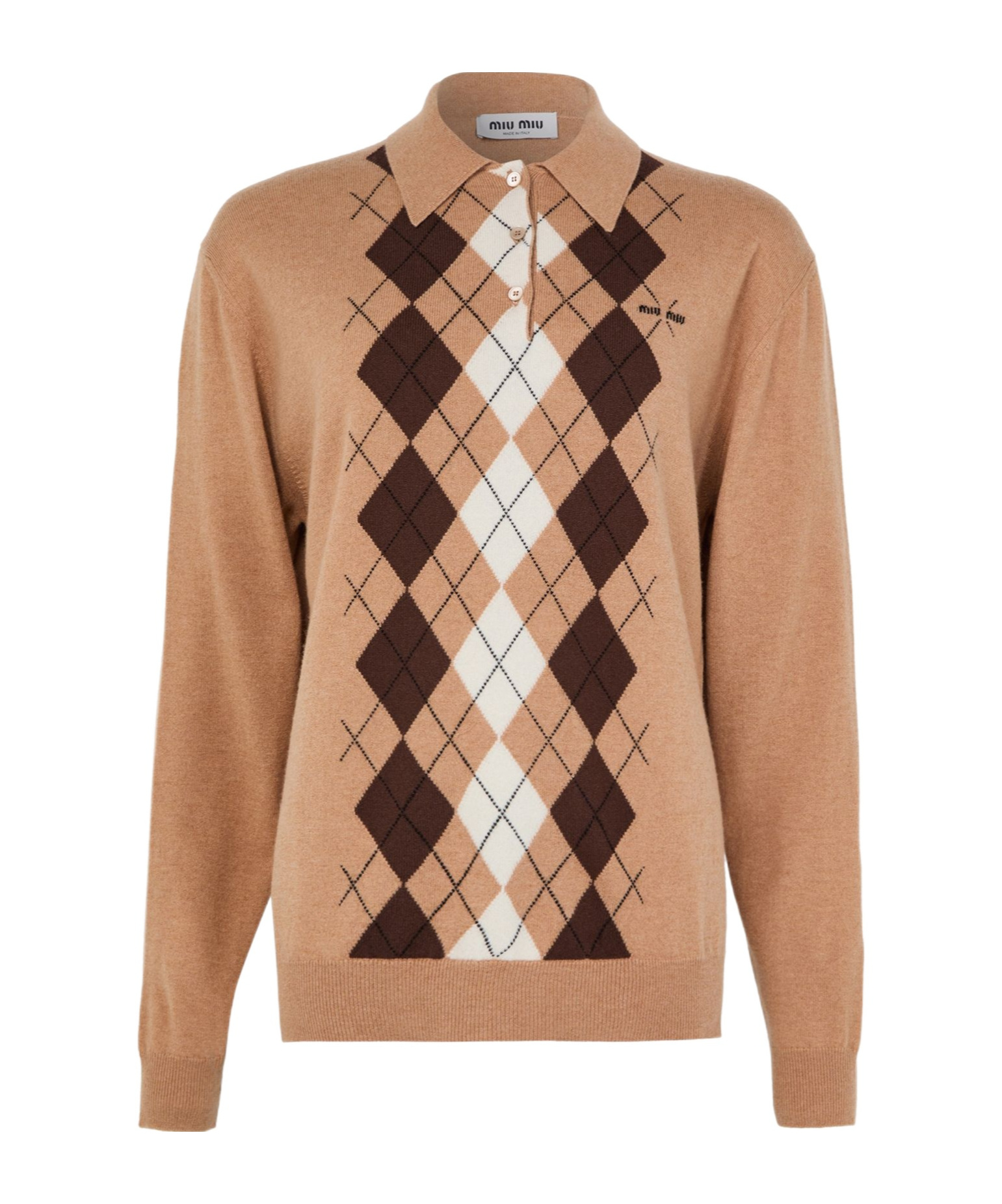 Miu Miu Lapel Long-sleeved Sweater In Brown