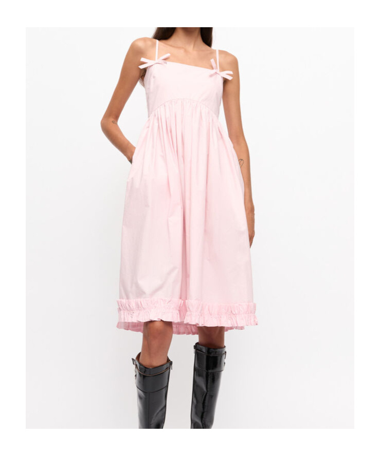 Ganni Strappy Midi Poplin Dress In Pink