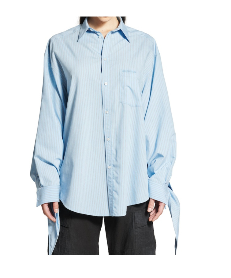 Balenciaga Women Embroidered Viscose Blend Oversize Shirt In Blue