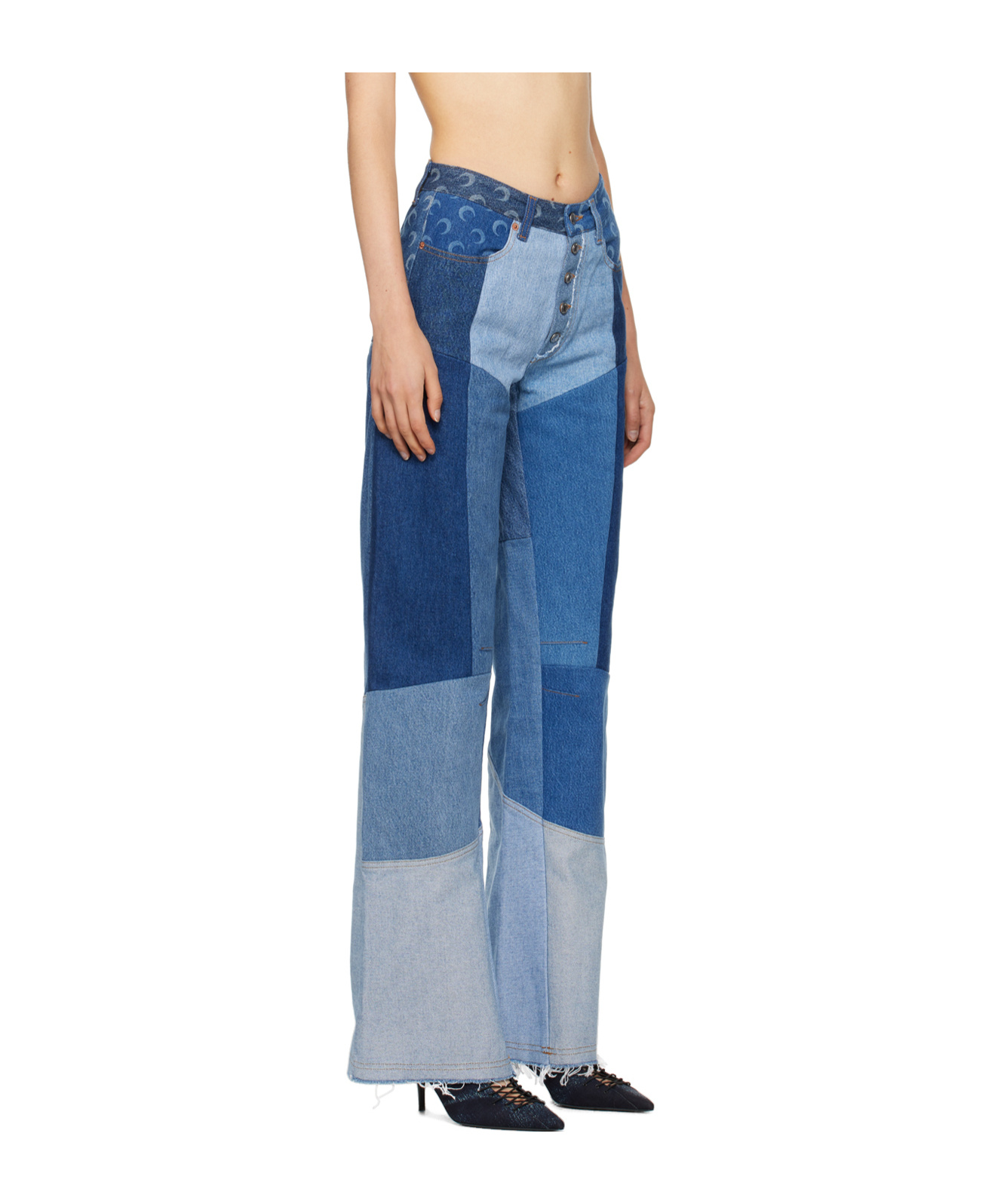 Marine Serre Regenerated Wide-leg Jeans In Blue